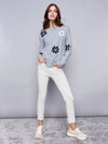 Charlie B Crew Neck Sweater with Printed Flowers