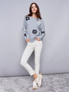 Charlie B Crew Neck Sweater with Printed Flowers