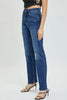 High Rise Full Length Straight Denim Pants with Inseam Slit