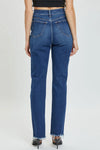 High Rise Full Length Straight Denim Pants with Inseam Slit