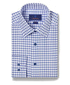 David Donahue Blue and White Herringbone Check Dress Shirt