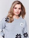 Charlie B Crew Neck Sweater with Printed Flowers