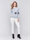 Charlie B Crew Neck Sweater with Printed Flowers